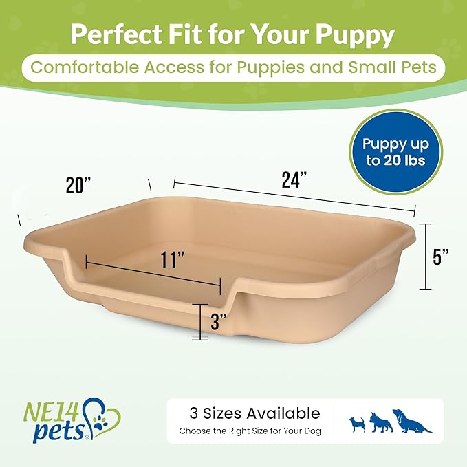 Dog Litter Box, Beach Sand Color, Large Size, Durable & Pet Safe Puppy Litter Box, Indoor Open Top Entry Dog Litter Pan, Comfortable for Dogs, Great for Dogs up to 20 lbs (2 Pack)
