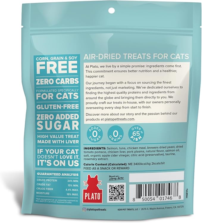 Plato Pet Treats Cat Treats - Single Ingredient, Healthy Salmon Treats for Indoor Cats - 2.5 oz