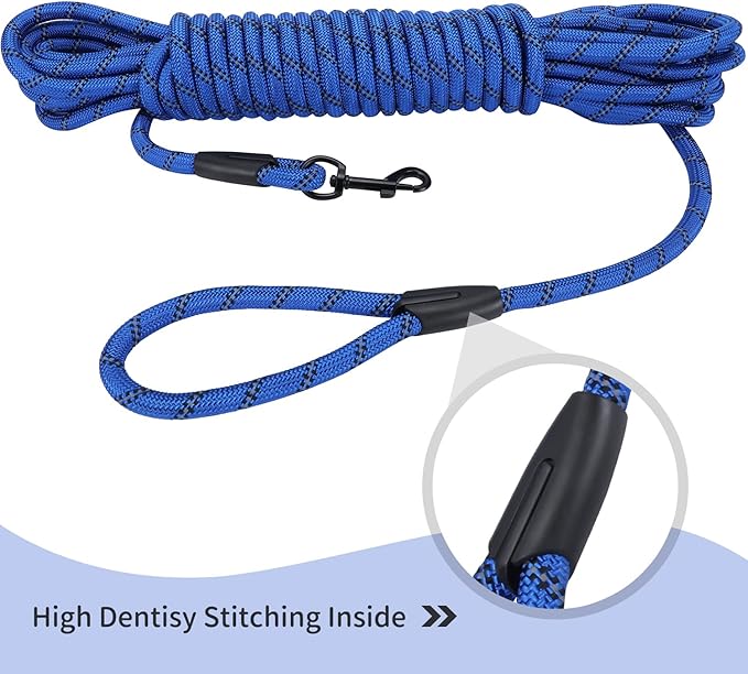 Long Dog Leash for Training 15Ft-Reflective Nylon Rope with Swivel Hook-Recall Agility Lead for Large Small Medium Dogs Outside Walking Hiking-Royal Blue