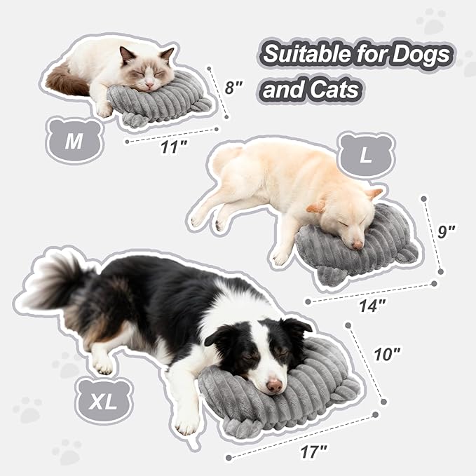 Jiupety Dog Calming Pillow, Soft and Neck-Friendly, Washable Pet Neck Pillows for Small Medium Large Dogs and Cats, 17" x 10", Gray