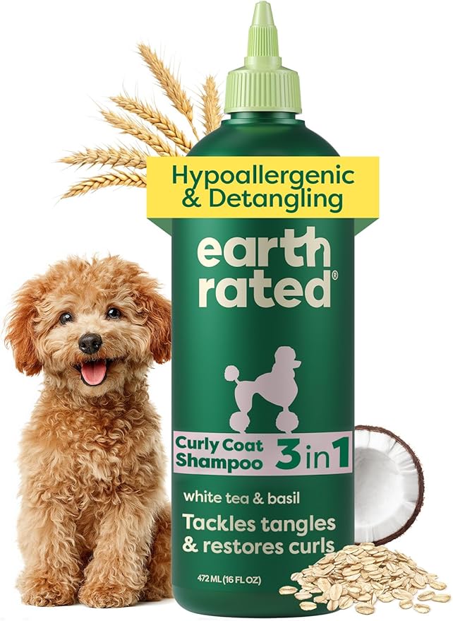 Earth Rated Dog Detangler Shampoo & Conditioner, Hypoallergenic 3-in-1 for Dogs & Puppies, Deodorizing, 98.5% Natural Origin Ingredients, for Doodles & Poodles, 16 oz