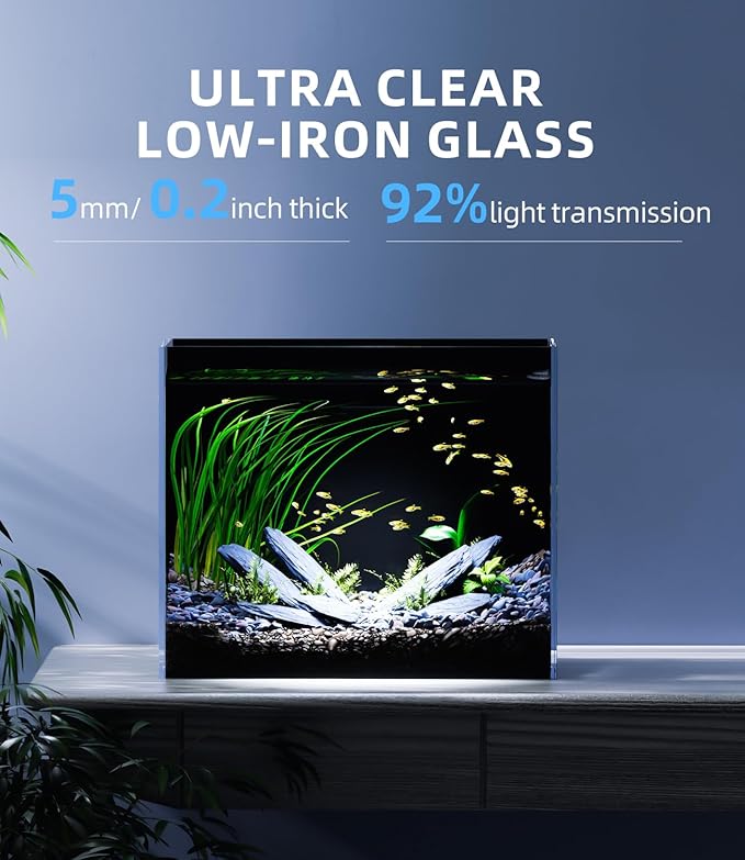 3 Gallon Glass Fish Tank Ultra Clear Rimless Aquarium, Built-in Black Background Rectangular Tank