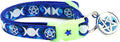 Wicca Cat Collar with Occult Charm & Bell | Witch’s Familiar on Pentacle Cat Collar | Witch Kitten Collar Charms | Glow in The Dark | Safety Breakaway Collar (Small(10lbs & Less), Sapphire)