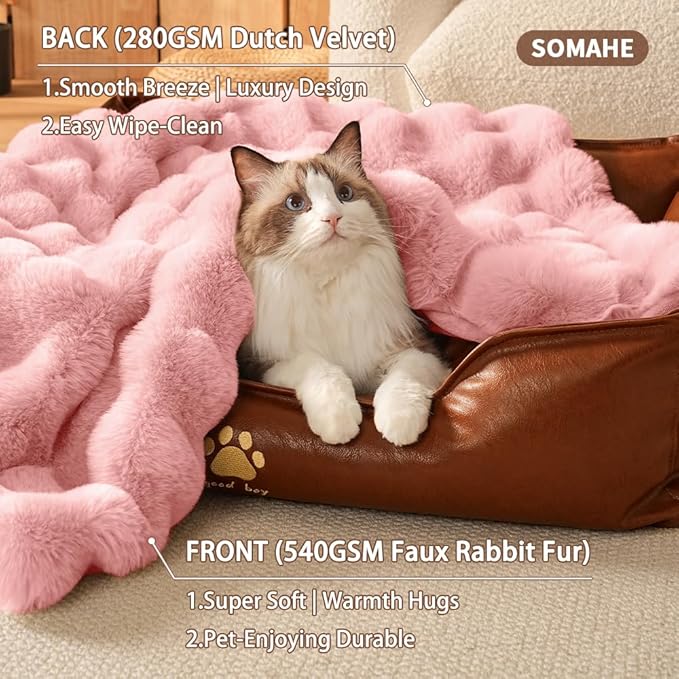 Self-Warming Cat Blanket, Dual-Side Plush Sherpa Throw with Anti-Static, Snuggle Mat for Kittens & Cats, Cozy Bed Topper for Windowsills & Couches, Machine Washable & Dryable, 21x18 Inch Pink