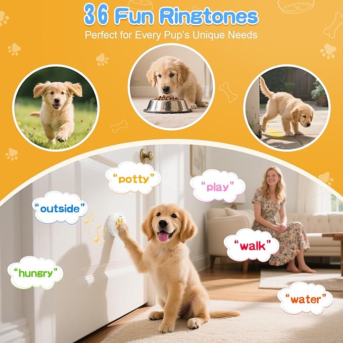 ChunHee Dog Bells to Go Outside – Bell for Dogs to Ring to Go Potty | Dog Door Bell with 5 Adjustable Volume(0-115dB) & 36 Ringtones (Includes Voice Commands)