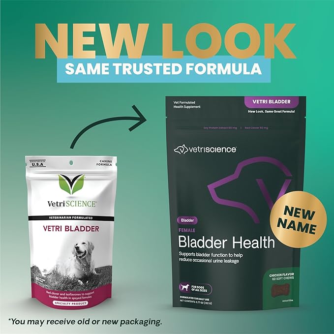VETRISCIENCE Bladder Health Chews, Vetri Bladder Supplement for Dogs, Incontinence Support, Reduce Urine Leakage and Overactive, Soy Protein and Red Clover, Chicken, 60 Count (Pack of 12)