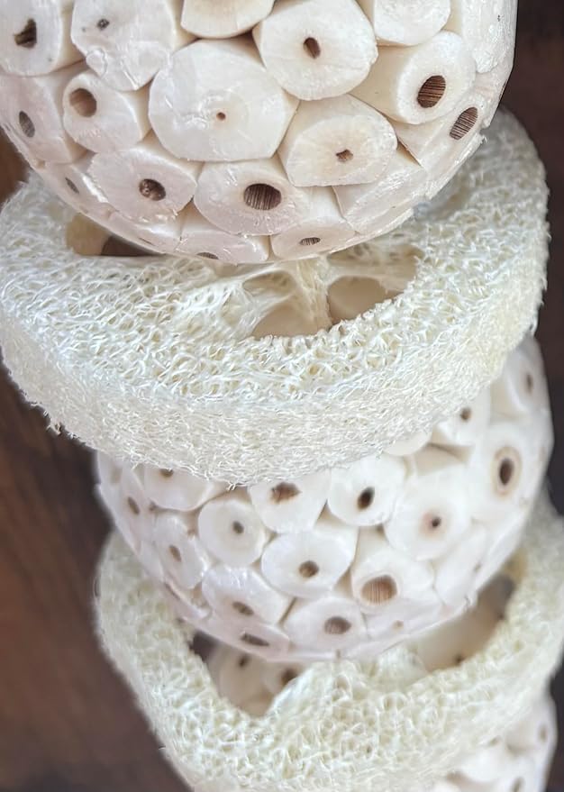 Triple Stack Natural Sola Ball and Loofah Slice Hanging Toy - Medium Birds - Set of Two (Medium)