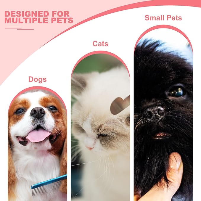 Dog Cat Comb, Pet Combs Stainless Steel Teeth with Rounded Ends for Knots Mats Loose Hair Removal, 7.5IN (Gold Plated, 3 Pack), Grooming Tool Intended for Long Curly Hair Pet