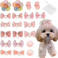 20 Pcs Small Dog Hair Bows with Rubber Bands Handmade Puppy Hair Bows Cute Grooming Flower Ball Bowknot Top Knot Dog Hair Accessories Hair Ties for Yorkie Maltese Pet (Pink) ﻿