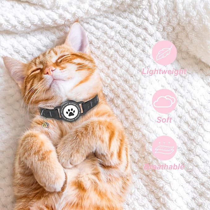 GPS Tracker for Cats, Waterproof GPS Cat Trackers Cats Collar with Bells, No Subscription, GPS Cat Collar, Adapt with Apple Find My (iOS Only) Finder Tag for Items Vehicles, Pets, Kids (Black)
