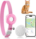 GPS Tracker for Cats, Cat Tracker, Compatible with Apple Find My App (Only iOS), No Monthly Fee, Waterproof, Breakaway Collar Included (White Tracker, Pink Cat Collar)