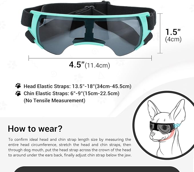 LESYPET Dog Sunglasses for Small Breed, UV Wind Dust Protection Dog Goggles for Pet Outdoor Driving Riding, Pet Glasses Eye Wear with Adjustable Strap, Blue