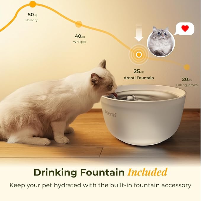 ARENTI Automatic Cat Feeder and Water Dispenser with Camera, 2K Adjustable View & Invisible Privacy Mode, 4.5L Cat Food Dispenser Fountain Combo, 5G/2.4G WiFi, 2-Way Audio, AI Alerts, Battery Backup