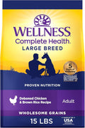 Wellness Complete Health Large Breed Adult Dry Dog Food, Wholesome Grain Kibble, Natural, Chicken and Brown Rice Recipe, 15 lb Bag