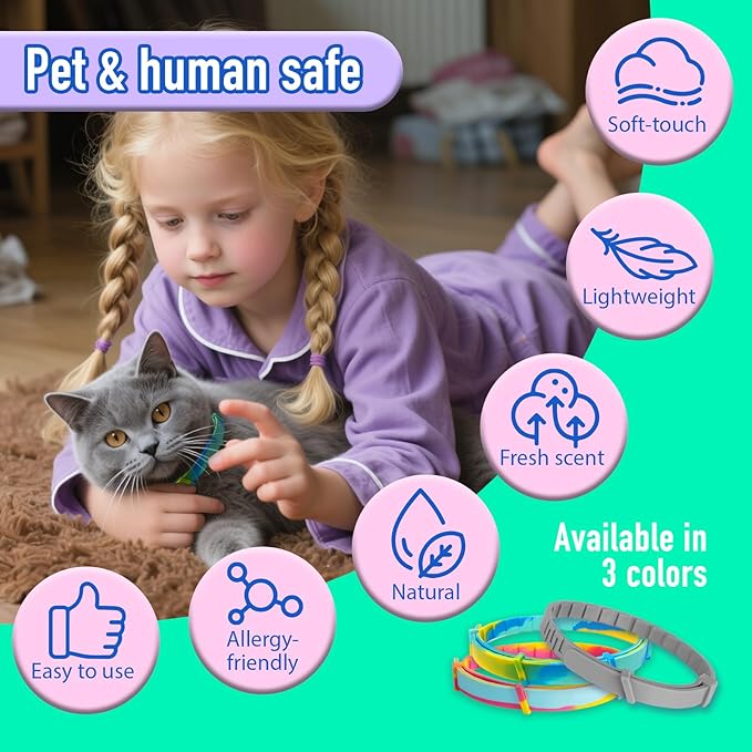 Flea and Tick Collar for Cats – Natural Essential Oil Formula, 60 Days Repellent Protection, Waterproof & Adjustable Flea Collar for Small, Medium & Large Cats (Grey, 2 Pack)