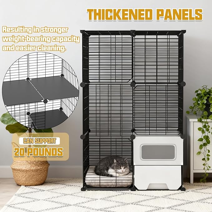 Cat Cage Indoor with Litter Box 3-Tier DIY Cat Crate Detachable Metal Wire Kennel Crate Large Exercise Place Ideal for Kitten