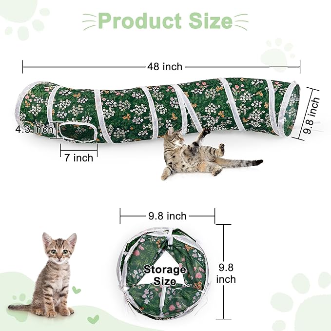 Glittme Cat Tunnel, Cat Tunnels for Indoor Cats, S-Shape Peekaboo Cat Cave with Cat Toys, Foldable Cat Tubes and Tunnels for Cats, Rabbit, Puppy, Guinea Pig