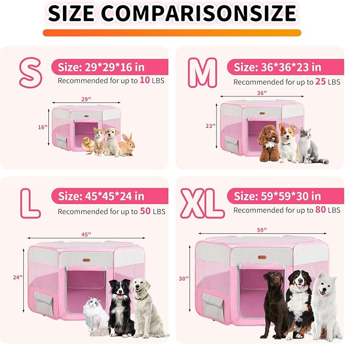 Dog Playpen, Portable Pet Play Pen Foldable Carrying Case, Puppy Pens Outsid for Small Cat Indoor/Outdoor, Removable Mesh Shade Cover
