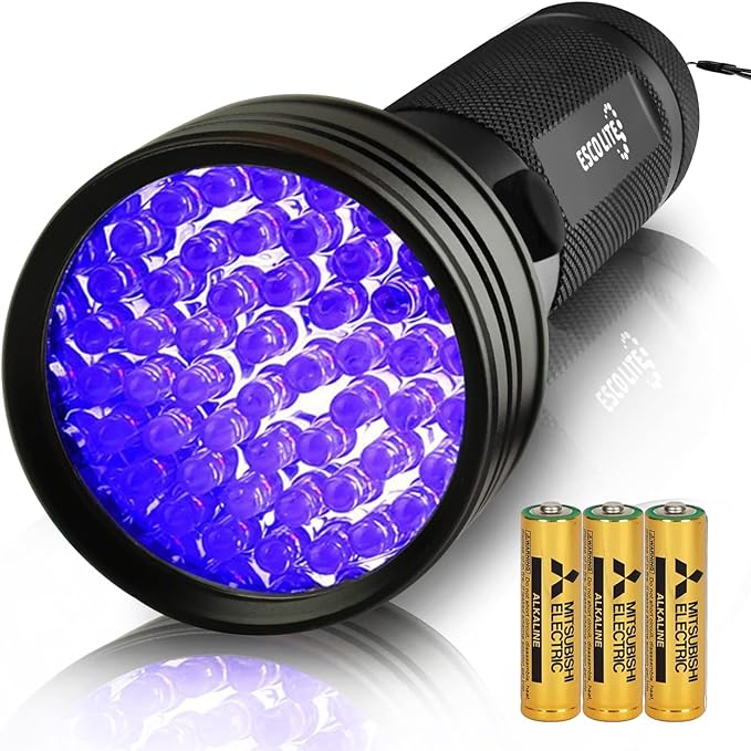 ESCO LITE UV Flashlights Black Light for Pet Urine Detection 51 LED Blacklight Flashlight for Dog Cat Stains, UV Light Flashlight for Resin, Carpet, Hotel, Bathroom with Battery