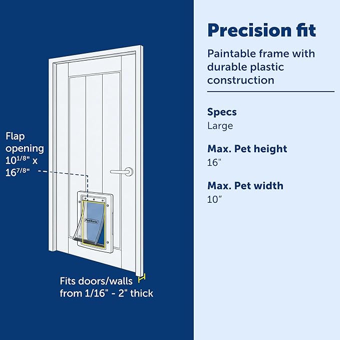 PetSafe Plastic Pet Door - Easy Install for Wood, PVC Metal & Paneled Doors - Rust-Free Plastic Frame - Flap Dimensions 10 1/4" W x 16 1/4" H - for Large Dogs Weighing Up to 100 lb