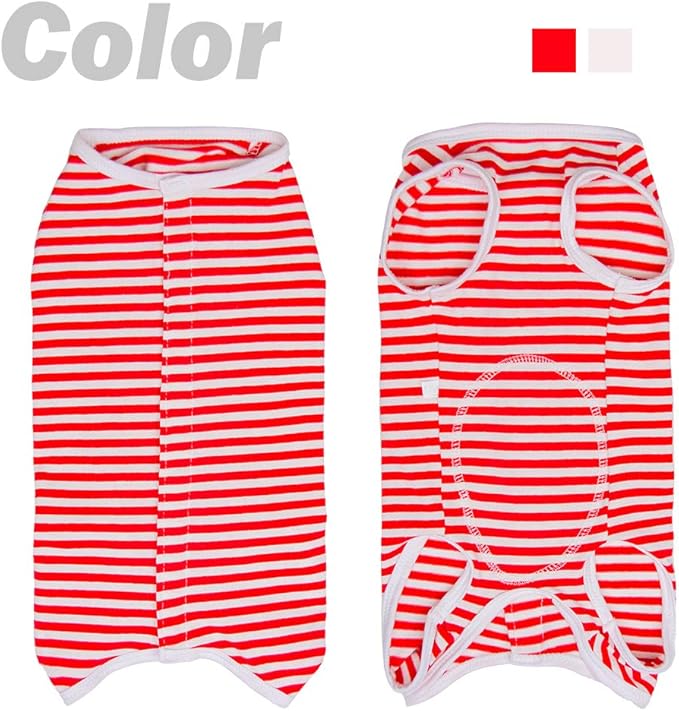 Dog’s Recovery Suit Post Surgery Shirt for Puppy, Wound Protective Clothes for Little Animals(red White Stripe-m)