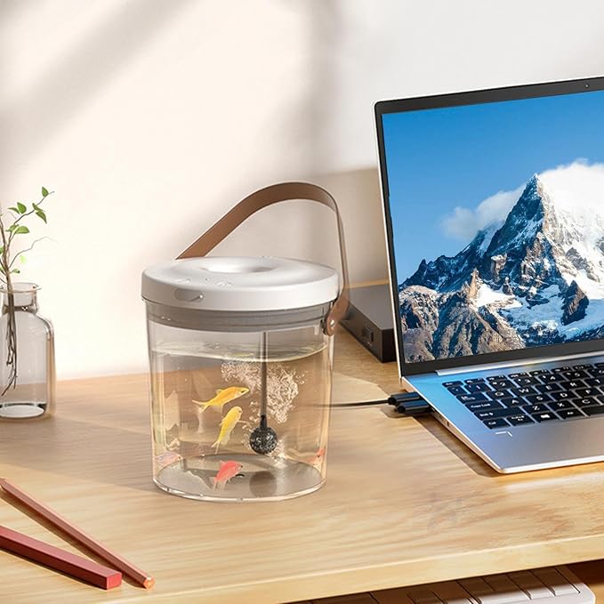 Portable Fish Tank, Lighted Quiet Oxygen Circulation Bowl, 2000mAh Mini Aquarium, Clear Acrylic Aquarium with Filter Pump, Compact Fish Bowl for Reptile Bait Fishing Kids Indoor Outdoor Sensory Play
