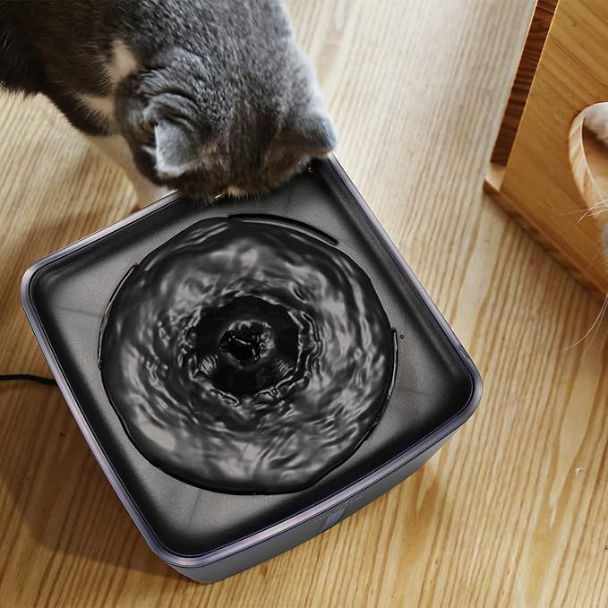 iPettie Kamino Cat Water Fountain, 101oz/3L, Ultra-Quiet Filtered Water Purifier, Automatic Waterer Dispenser with LED & Water Level Window, Auto Power Off USB Pump & Dual Filters for Pets, Black