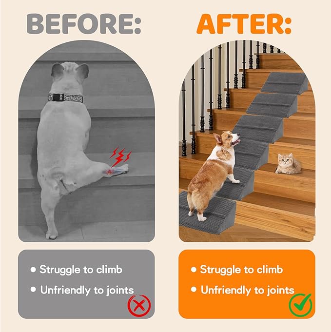 Upgrade Non-Slip Dog Ramps/Stairs for Staircase, Foam Dog Ramps for Stairs Inside House, Foam Pet Ramps for Small Dogs, Stair Ramp for Injured Dogs Cats with Self-Sticky Pads to Fix, 6 Pack