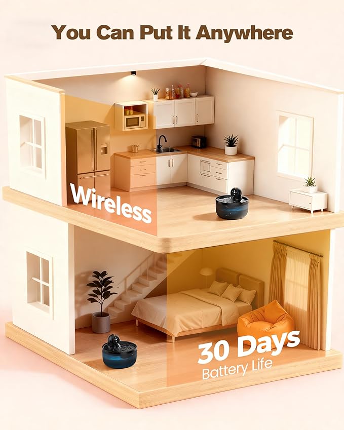 Cat Water Fountain Wireless Cordless: Cat Fountain for Drinking Battery Operated - 88oz/2.6L Black Pet Water Fountain Rechargeable - Quiet Cats Water Bowl Dispenser with Motion Sensor - Small Animals