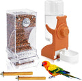 VCEPJH No Mess Bird Feeder and Water Dispenser Automatic Parrot Feeder Cage Accessories Orange Bird Drinker Parakeet Seed Dispenser with Cage Perch for Lovebirds Conures Budgies Canary Finch (Orange)
