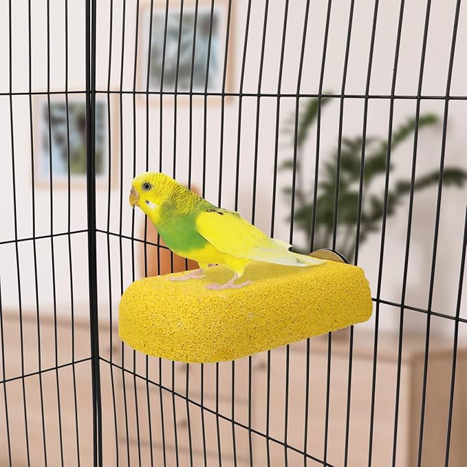 Hypeety 2PCS Bird Calcium Teeth Mouth Molar Grinding Stone Hamster Grinding Stone Chew Toy Perch Stand for Parrot Budgies Chinchilla Squirrel Hamster Cage Stand Platform Yellow