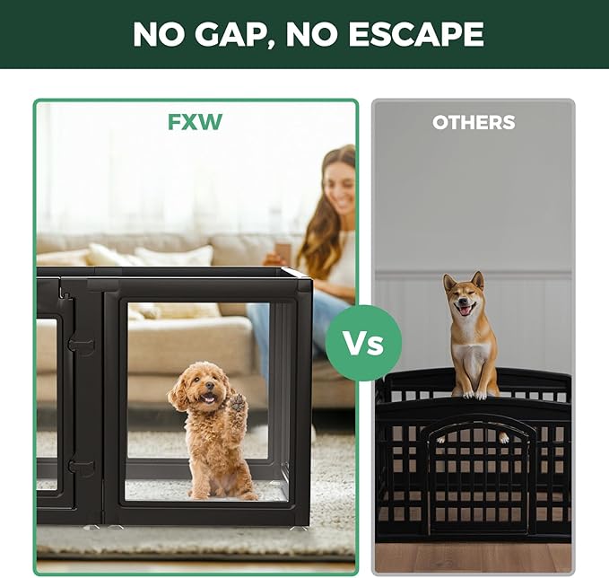 FXW AuraSpace Acrylic Indoor Dog Playpen for Puppies and Small Dogs, 24 Inch, 6 Panels, Black