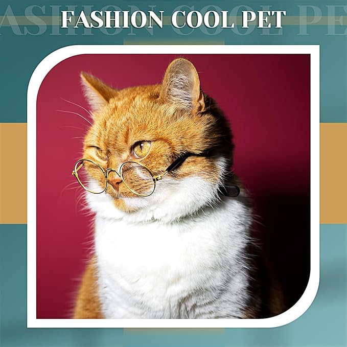Dog Sunglasses Retro Pet Glasses Doll Glasses Classic Round Dog Glasses Metal Cat Puppy Eye Wear Hippie Costumes for Cats and Dogs, Photos Props Cosplay Party Costume (Gold,No Lens Style)