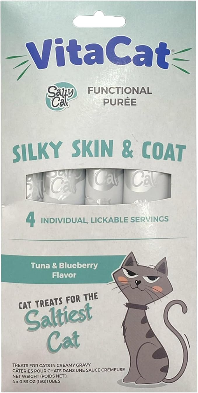 Salty Cat VitaCat Silky Skin & Coat Natural Tuna & Blueberry Functional Tube Treats for Cats (12 Pack)