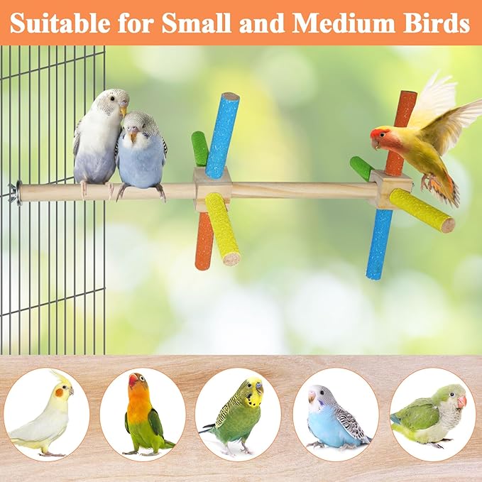Bird Stand Perch Toy, Double Layer Spinning Parakeet Toys Exercise Wheel Cockatiel Toy for Cages Wooden Perchs for Small & Medium Birds Bird Cage Accessories for Parakeets Lovebirds Conures Budgies