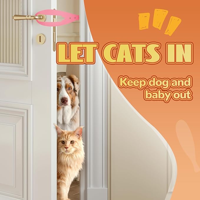 TGIOW Cat Door Latch, 1 Pcs Flex Latch, Cat Door Stopper to Keep Dog Out of Litter Box and Food, 5 Adjustable Size Strap 2.5-6" Wide, No Measuring, Easy to Install, Pink