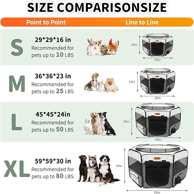 Dog Playpen, Portable Pet Play Pen Foldable Carrying Case, Puppy Pens Outsid for Small Cat Indoor/Outdoor, Removable Mesh Shade Cover