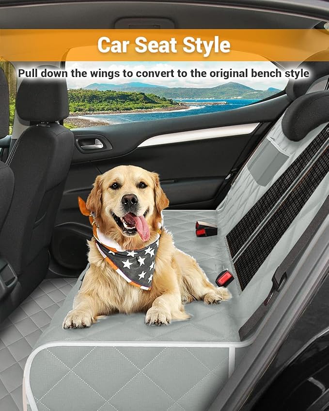 Victoper Dog Car Seat Cover, Heavy Durable Dog Seat Cover for Back Seat, 100% Waterproof Scratch Proof Nonslip Dog Hammock for Car with Side Flap, Pet Back Seat Covers Large 60" W x 64" L