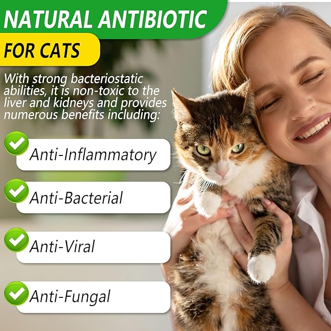 Cat Antibiotics for Infection, Natural Antibiotics for Cats, Cat Multivitamins Liquid, Cat Antibiotic Supports Immune and Cats Allergy Itch Relief, Pet Antibiotics Supplements, Chicken Flavor, 2 Fl Oz