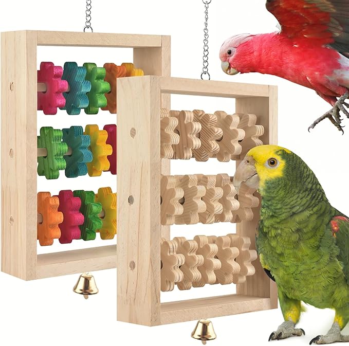 2Pcs Bird Toys for Parrots, Hanging Parrot Chew Toy, Natural Wooden Chewing Puzzle Training Blocks Intellectual Development for Parakeets Cokatiels Cockatoo African Grey Amazon Macaw
