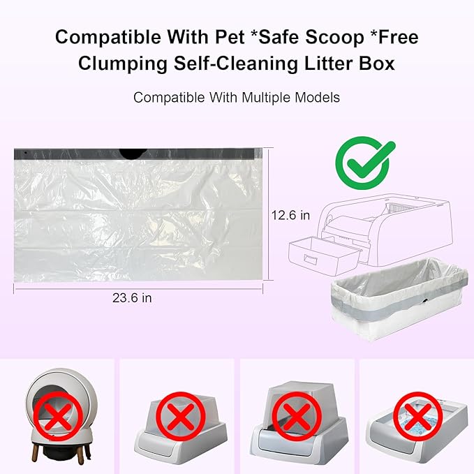50 Count Cat Litter Box Liners, Compatible with PetSafe Scoop Free Self Cleaning Clumping Litter Box, Drawstring Litter Box Liner, Replaceable Cat Waste Bag, Easy Cleanup (50 Count)