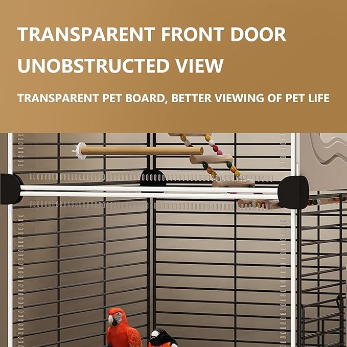Large Parrot Cage with Acrylic Doors, 4 Casters, Perch & Feeder, Detachable Drawer, Ideal for Cockatiels, Budgies, Conures, Indoor/Outdoor Use – Spacious White Birdcage (White, 72x36x135cm)