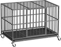 48 Inch Heavy Duty Dog Crate, Indestructible Escape-Proof Dog Kennel for High Anxiety Large Dogs, Strong Metal Pet Cage with Double Doors, Lockable Wheels & Removable Tray, XL XXL XXXL