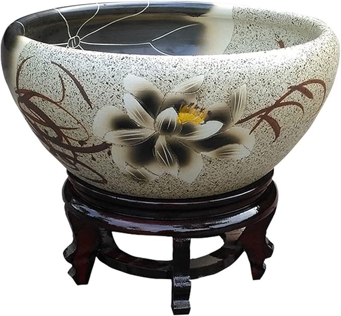 Aquariums & Fish Bowls, Planters For Indoor Plants Desktop Ceramic Flower Pot Water Lily Bowl Fish Tank Balcony Landscaping Hydroponic Plant Container Without Bottom Hole Window Boxes Planters(High Ba