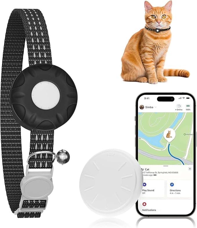 Cat Tracker, MINI Pet Tracker for Cats, No Monthly Fee GPS Tracker for Cat, Compatible with Apple Find My App(Only iOS), Real-Time Tracking, Precise Positioning, Smart Alerts, Waterproof