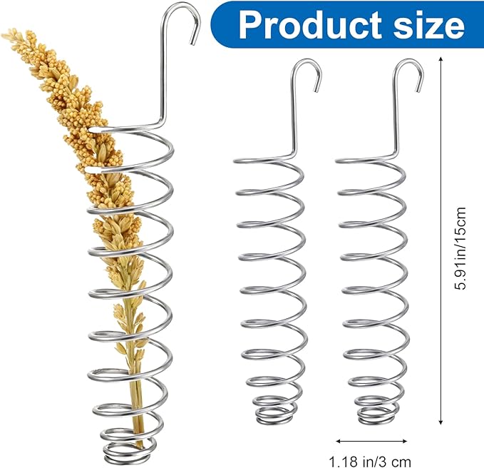 2 Pack Millet Spray Holder for Parrots, Parakeet Treat Sticks Feeder, Natural Millet Treats Stiks Bars for Birds, Includes Cuttlebone and Calcium Block for Healthy Chewing and Play, Silver