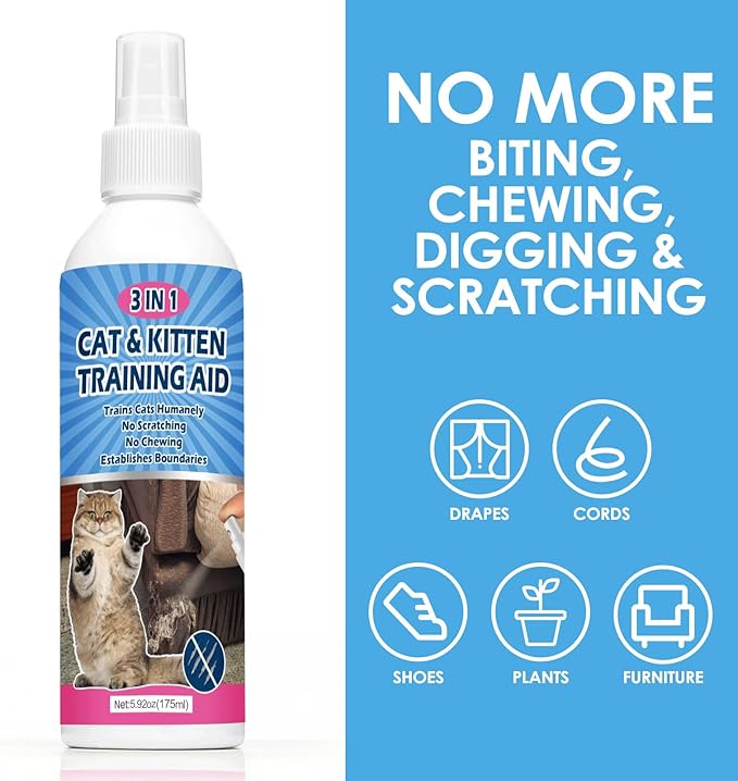 Natural Cat Deterrent Spray, 8.45 FL Oz Cat Repellent Indoor for Cat and Kitten, Anti-Scratch Cat Training Spray for Furniture, Curtain, Floor & Plant, Indoor & Outdoor Use