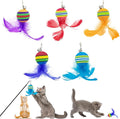PET SHOW 5 Pack 1.4" Cat Feather Toys Balls with Bell Soft EVA Foam Colorful Rainbow Toy Balls Interactive Kitten Cats Pets Indoor Outdoor Play Activity Chase Training