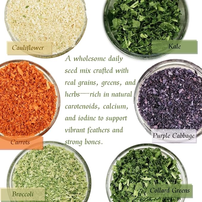 Freeze-Dried Chop & Seeds for Parakeet | Low Fat Food with Beta-Carotenoids, Calcium & Iodine | All Natural for Budgies & Small Parrots | Feather & Bone Health (2 lbs)