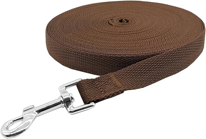 Nylon Training Dog Leash for Small Medium Large Dogs, 15ft 20ft 30ft 50ft Long Leash Dog/Puppy Lead for Obedience Recall Training, Camping (1" x 15ft, Brown)